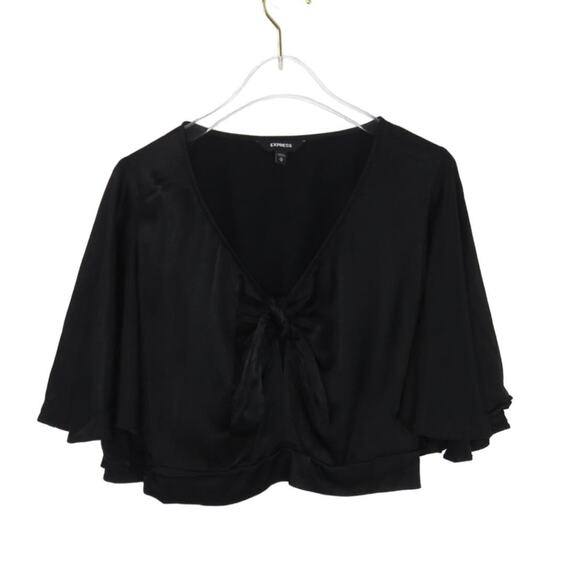 Express Black Tie Front Crop Top Satin Butterfly Top Cute Medium - Picture 3 of 10